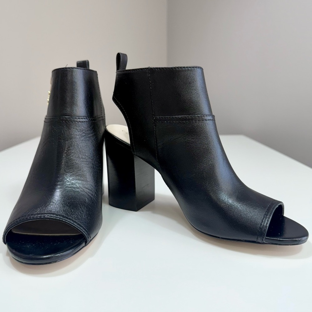 Cole Haan Leather Black Peep-Toe Heeled Boots